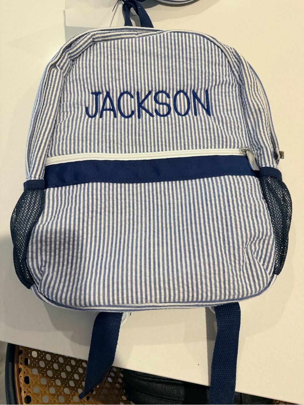 Personalized Jackson Striped Blue Kids Backpack